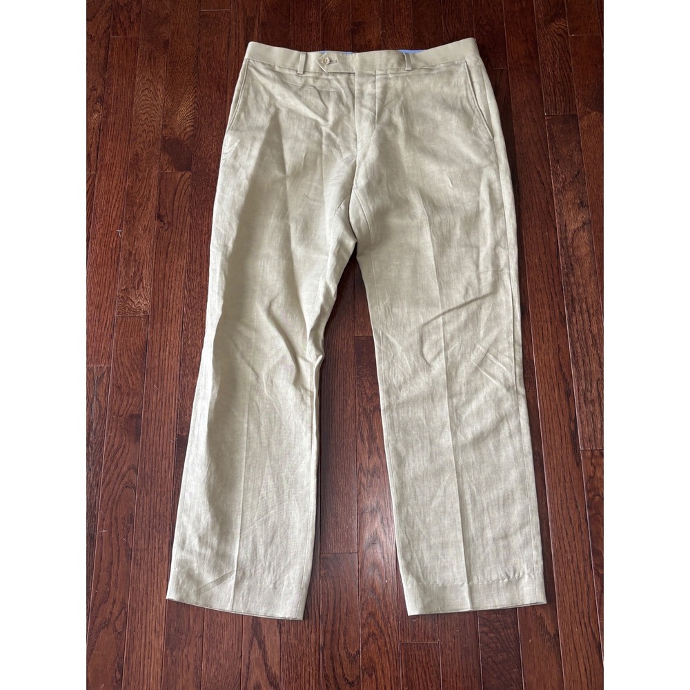 Saks Fifth Avenue Samuelsohn Linen Silk Trousers 33x29 Beige Italy Canada